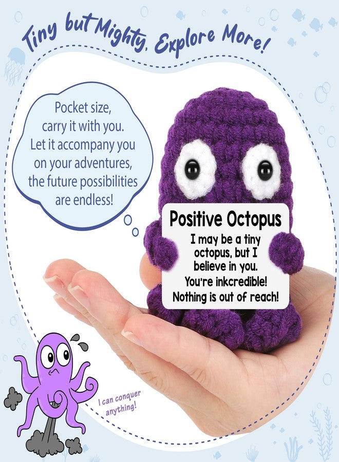 BdayPtion Mini Octopus Positive Crochet Animals Birthday Gifts for Women Men, Boss Day Gifts, Halloween Christmas Stocking Stuffer Gift for Teens, Mental Health Emotional Cheer Up Support Cute Stuff Octopus - Image 3